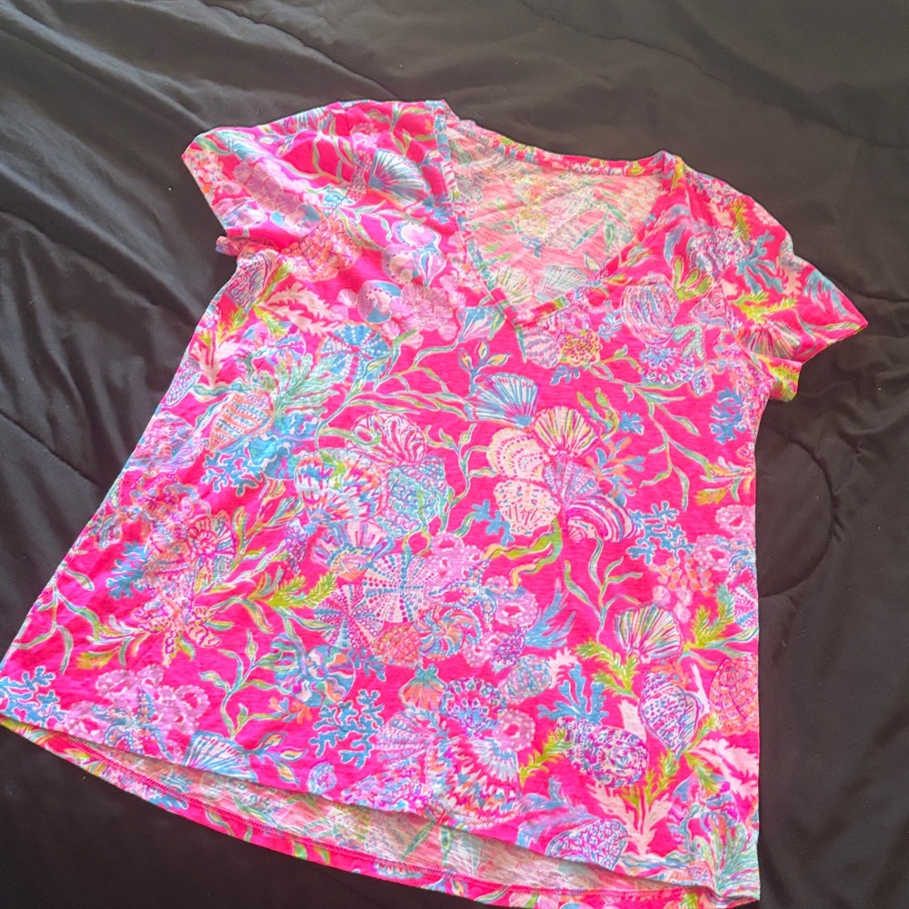 Lilly Pulitzer Pink and Blue Floral Short Sleeve Top